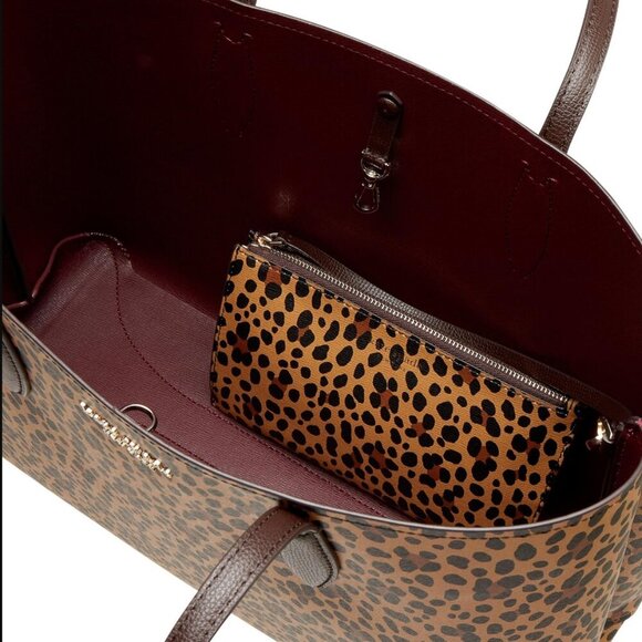 Kate Spade All Day Tote Leopard Brown Leather Shoulder Bag Purse Wristlet Set - Picture 3 of 10